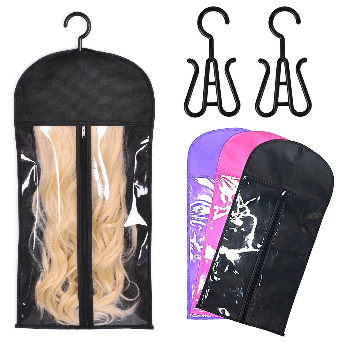 

1 Set Long Wig Storage Bag Holder Case Hair Extensions Storage Bag With Hanger For Wig Hair Extension Storage Bag With Hanger