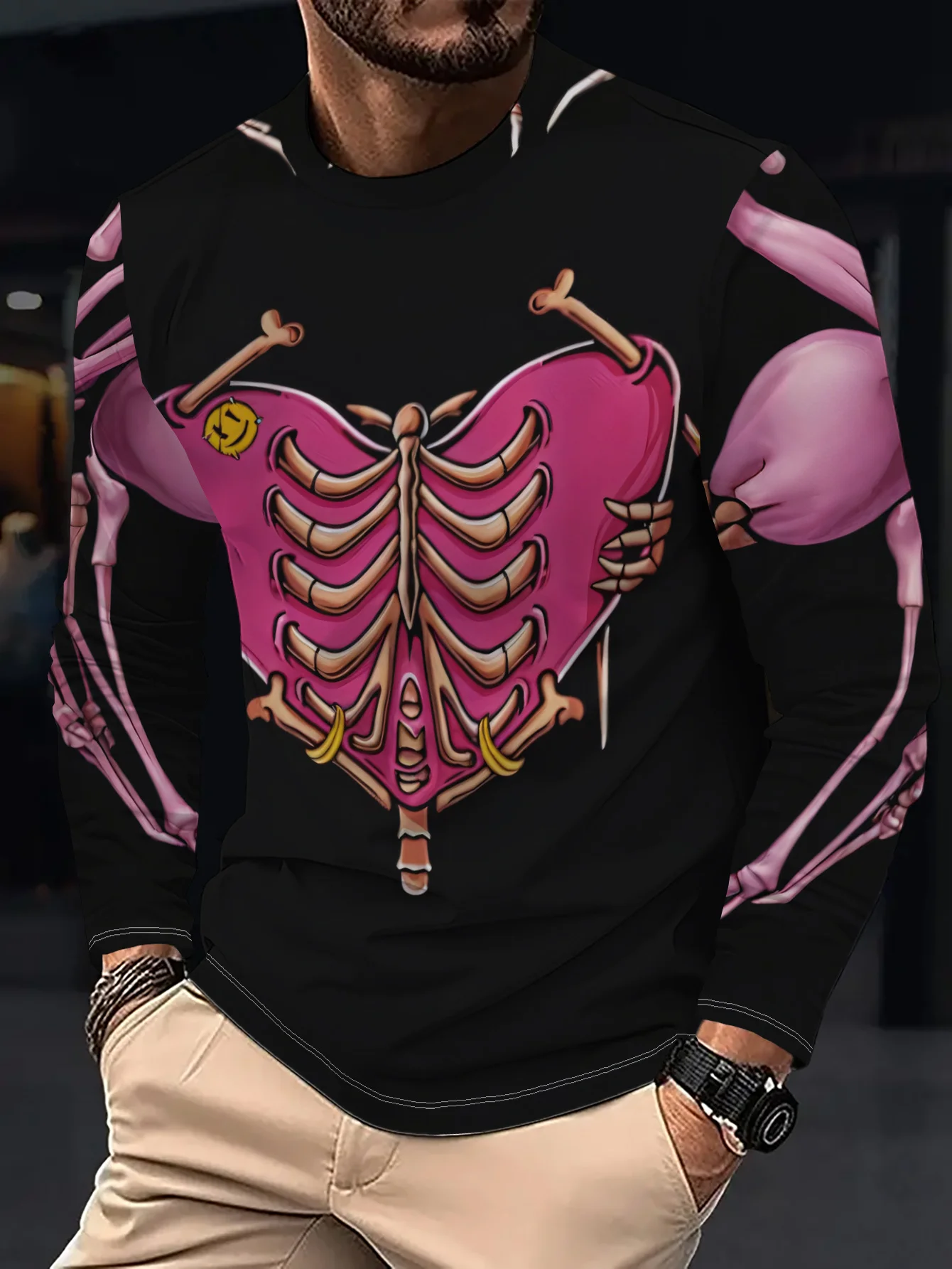 Men'S Tops Fashion - Men Long Sleeve T‑Shirt Pink Heart