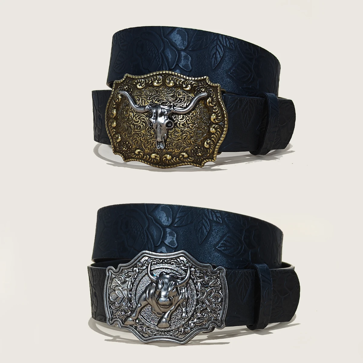 Western Cowboy Belt For Women and men Bull Buckle Floral Engraved Black Waistband Gothic Accessories fashion Design Jeans Belt