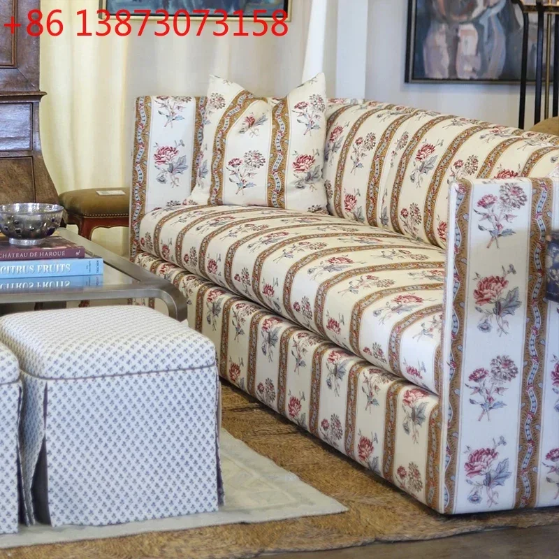 American country printed sofa small apartment living room fabric French retro studio bed and breakfast villa three-person sofa