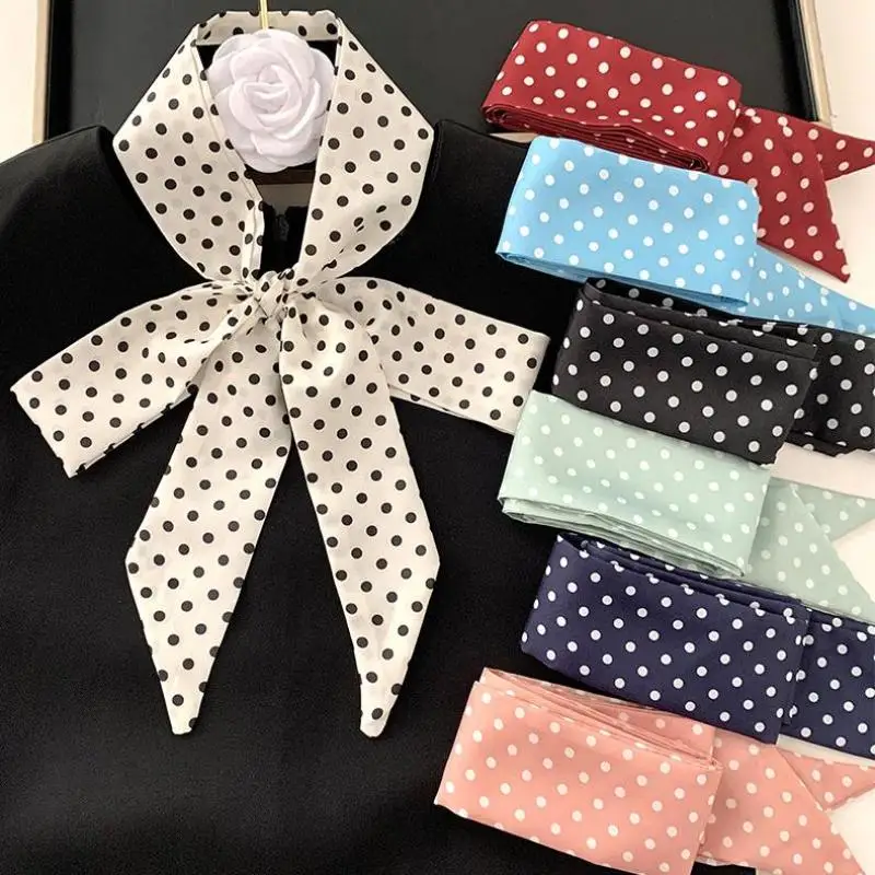 

Fashion Polka Dot Silk Scarf Versatile Headwear Hair Band Korean Style Luxury Silk Scarf Belt Package Hanging Decor Accessories