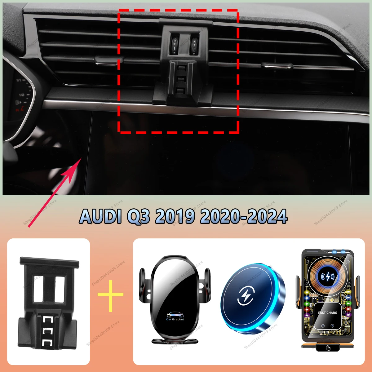 Suporte de celular para carro AUDI Q3 2019-2024 com carregamento sem fio, base para carregador de carro para acessórios Magsafe