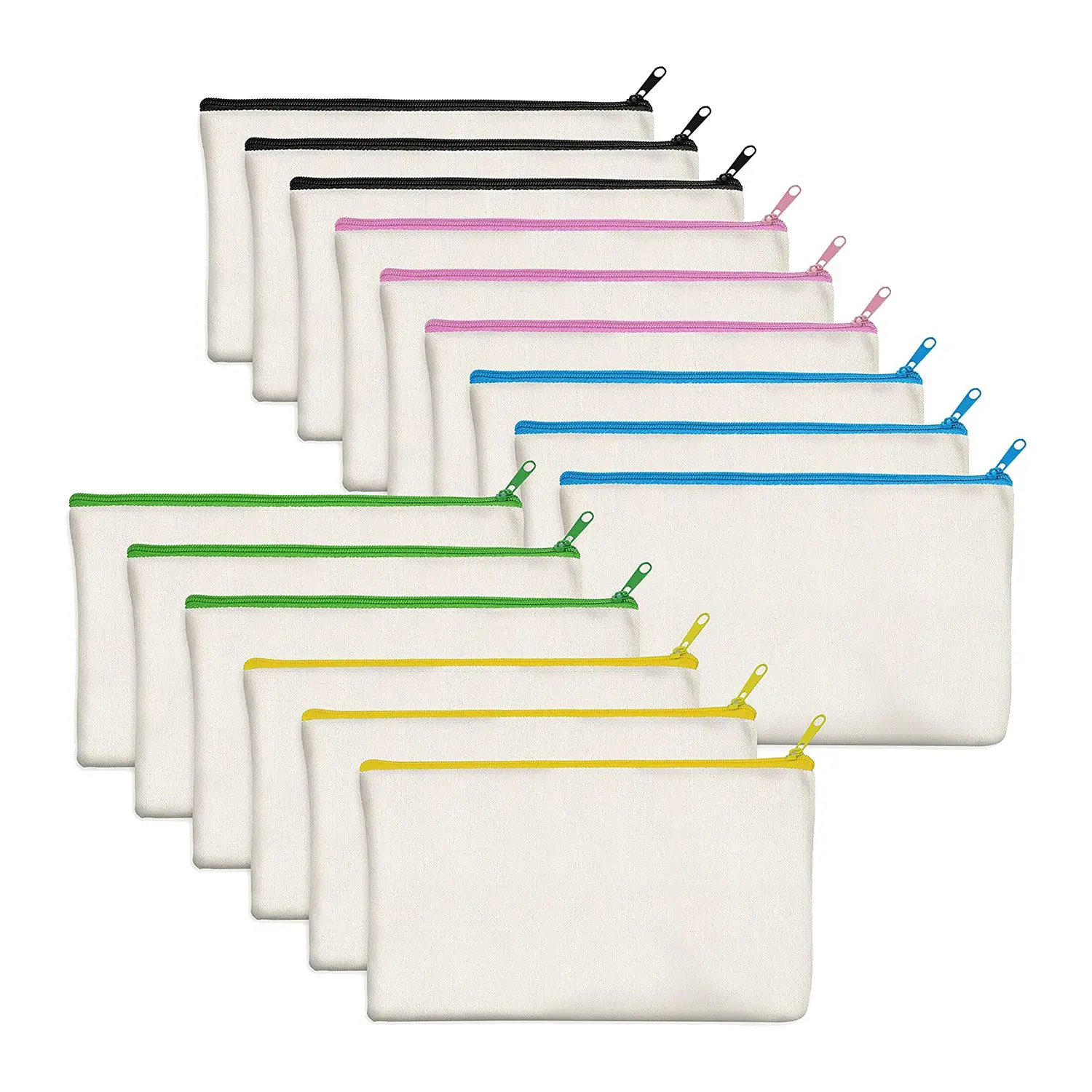 

15 Pack Blank Cotton Canvas DIY Craft Zipper Bags Pouches Pencil Case for Makeup Cosmetic Toiletry Stationary Storage