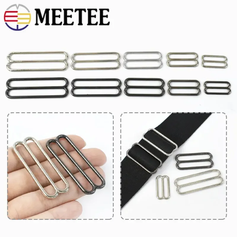 10Pcs Metal Tri-Glide Buckles Slider Loop Clasp Adjuster Underwear Bra Bikini Strap Backpack Bag Belts DIY Sewing Accessories