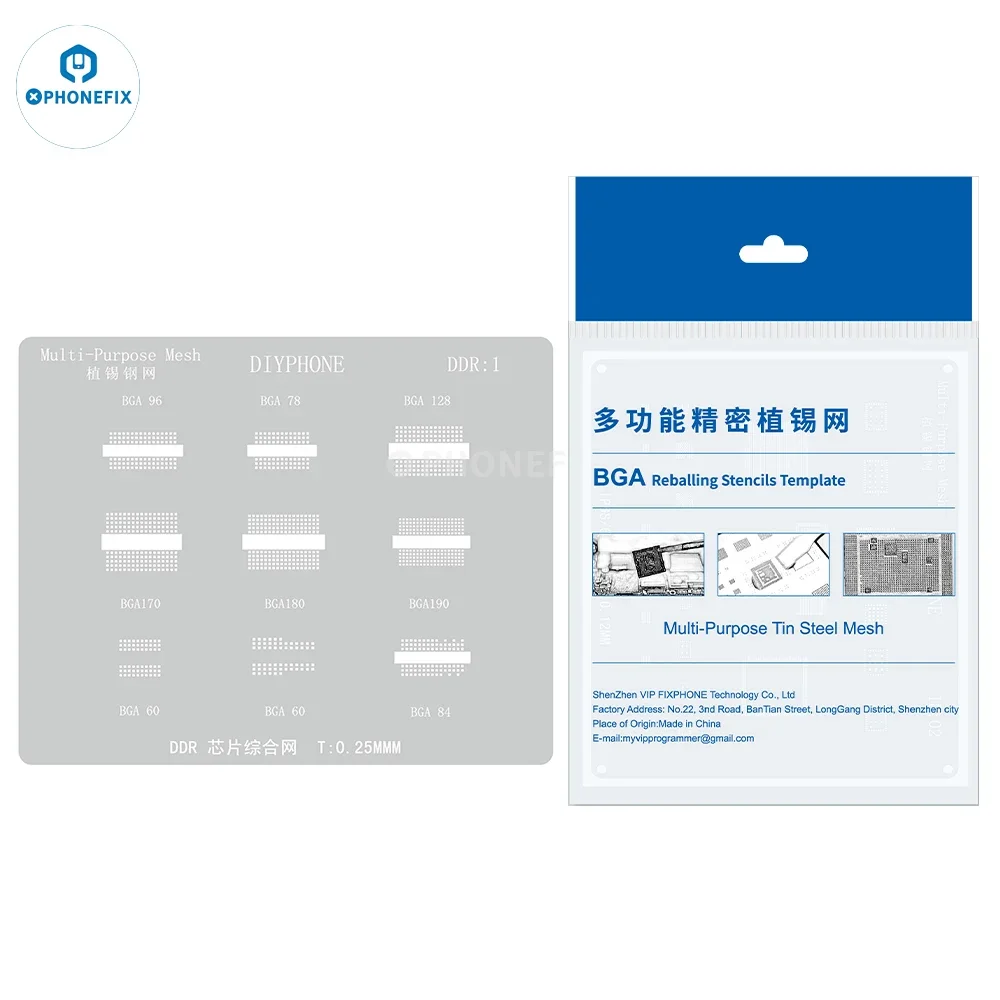 Phonefix DDR1 Sliver Black IC 0.25mm BGA Reballing Stencil For DDR BGA78 BGA96 BGA128 BGA190 BGA180 BGA170 BGA60 BGA84 Chip