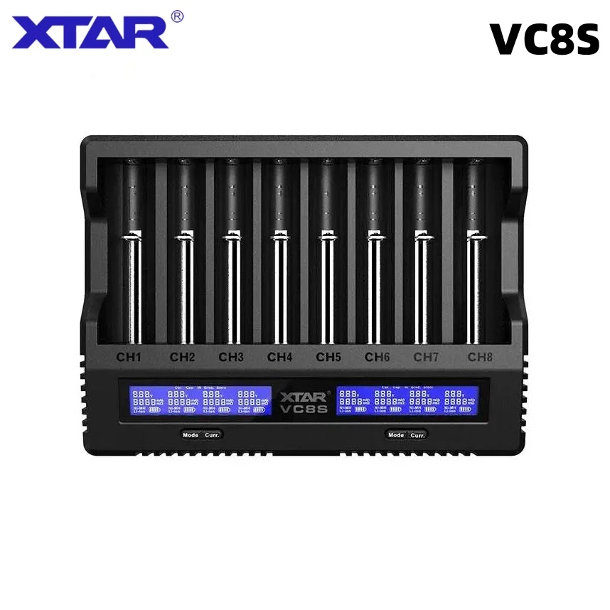 New Arrival XTAR VC8S Charger 8-slot Smart Versatile Li-ion Ni-MH Battery Charger 14500 16340 21700 26650 18650 With Type-C