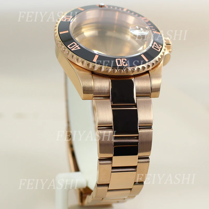 40mm caixa de relógio ouro rosa 120 cliques moldura 20mm pulseira para seiko nh34 nh35 nh36 nh38 miyota 8215 eta 2824 movimento 28.5mm dial