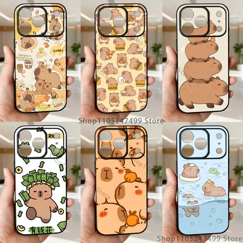 

Cute kartun Kapibala Phone Case For iPhone 17,16,15,14,13,12,Pro,Max,Plus,E,SE4,Air,Mini Black Soft Box