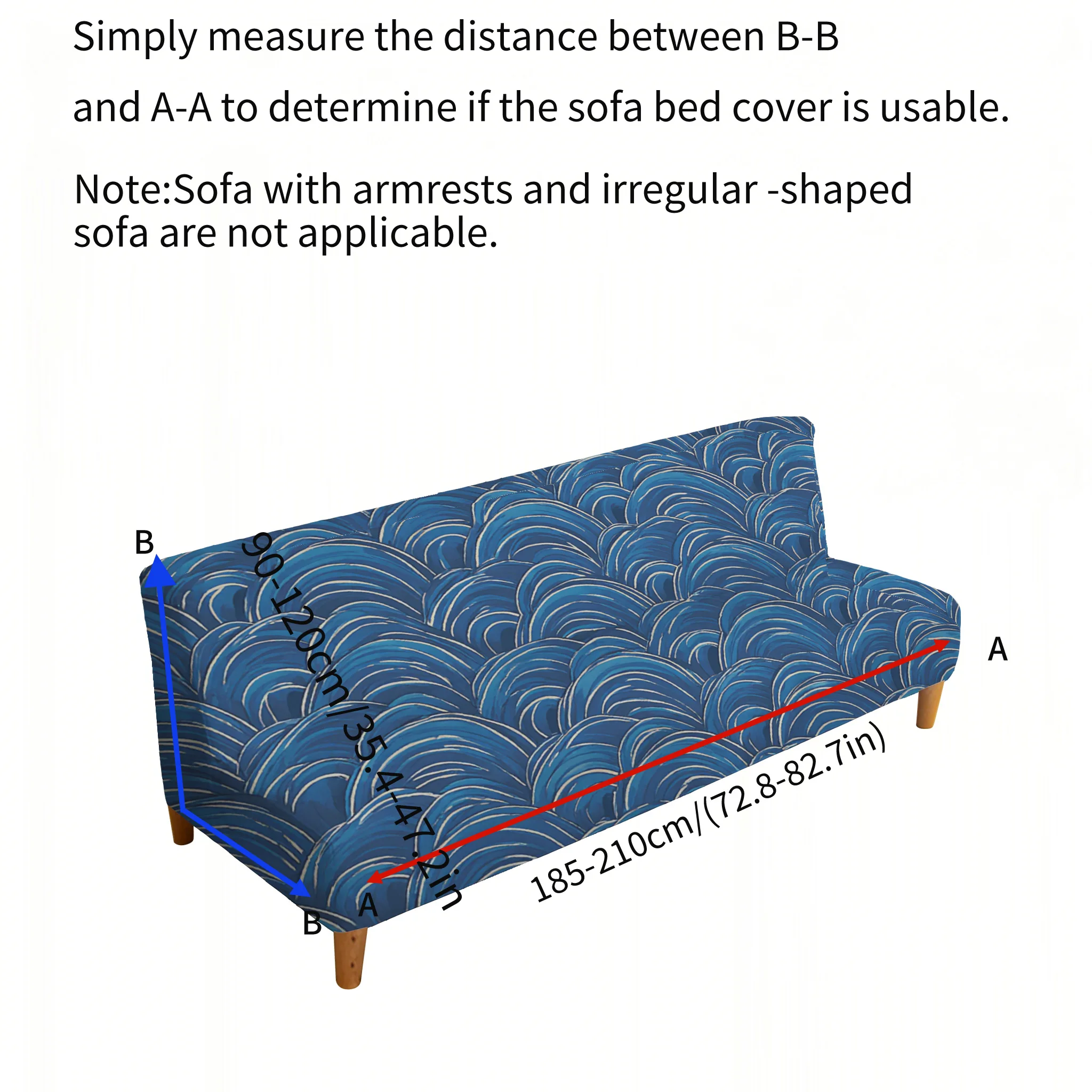 Retro blue wave sofa bedspread, elastic sleeveless sofa cover, dust-proof and non-slip furniture protective cover