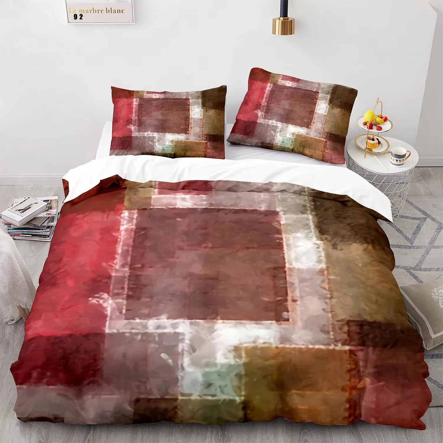 Watercolor Tie Dye Duvet Cover Abstract Geometric Bedding Set Twin Gradient Grunge Comforter Cover Hippie Artwork Bedroom Decor
