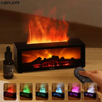 아로마 가습기 불꽃 에센셜 오일 디퓨저 공기 가습기, 아로마 테라피 향수 디퓨저, RGB 조명 및 리모컨