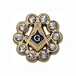 Masonic Square & Compass Lapel Pin with Double Layer Rhinestones, 0.6 inch