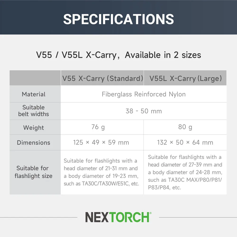 NEXTORCH pemegang senter V55 V55L, membawa senter inovatif yang ditingkatkan, rotasi 360 °, ringan, portabel, fungsi mengunci