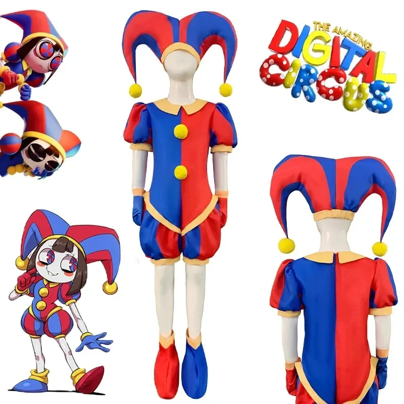 

Adult Kids Hallowmas Costume Cartoon Cos The Amazing Digital Circus Pomni Cosplay Costume Uniform Jumpsuit Hat Bodysuit Human