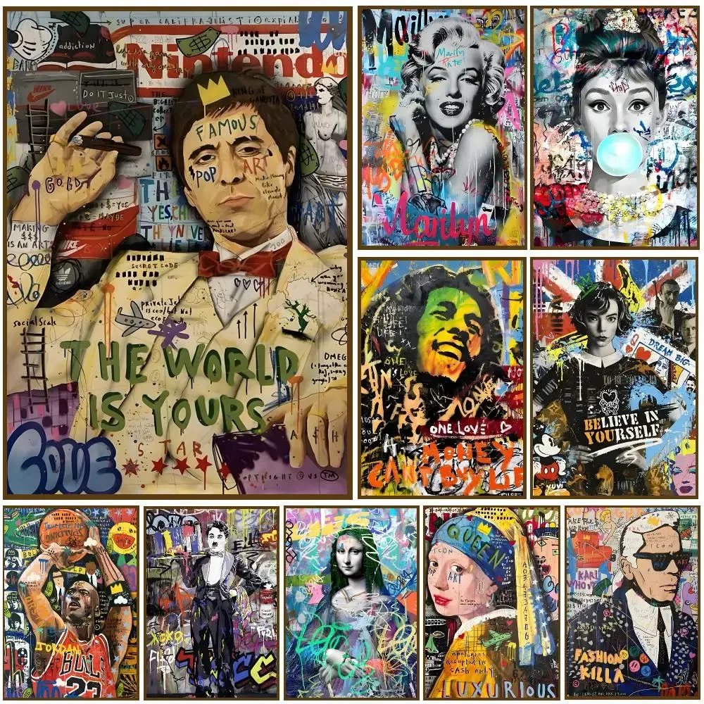 Abstract Graffiti Canvas Painting Banksy Pop Art Portrait Poster Self-adhesive Living Room Bedroom Party Bar Decor