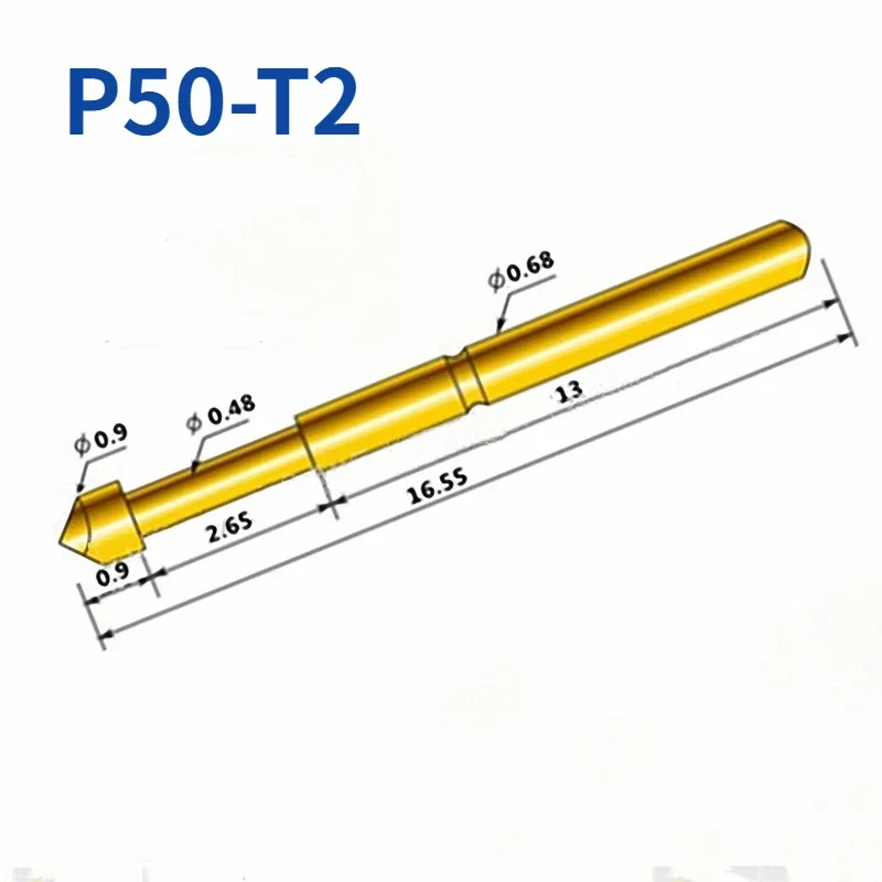 

100PCS/Package P50-T2 Diamond Head Spring Test Probe Tube Diameter 0.68mm Length 16.55mm Used for PCB Pogo Pin