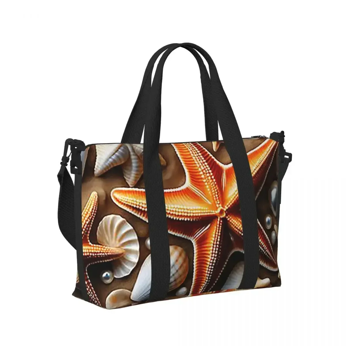 3D Starfish Pattern Seashell Pattern Beach Travel Bag Large Capacity Tote Bags for Gym Yoga Women Shopping Duffle Shoulder Bag