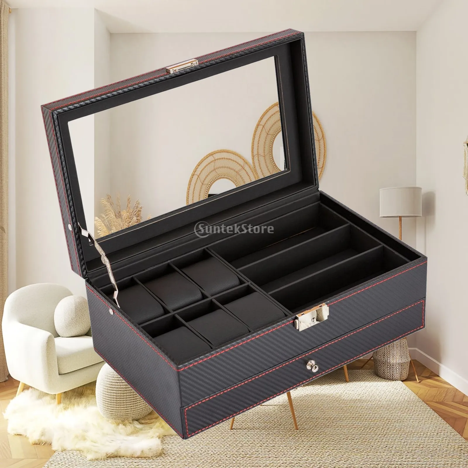 Double Layer Jewelry Display Case Container Portable Watch Organizer Holder for Necklace Earrings Table Dresser Shop Display