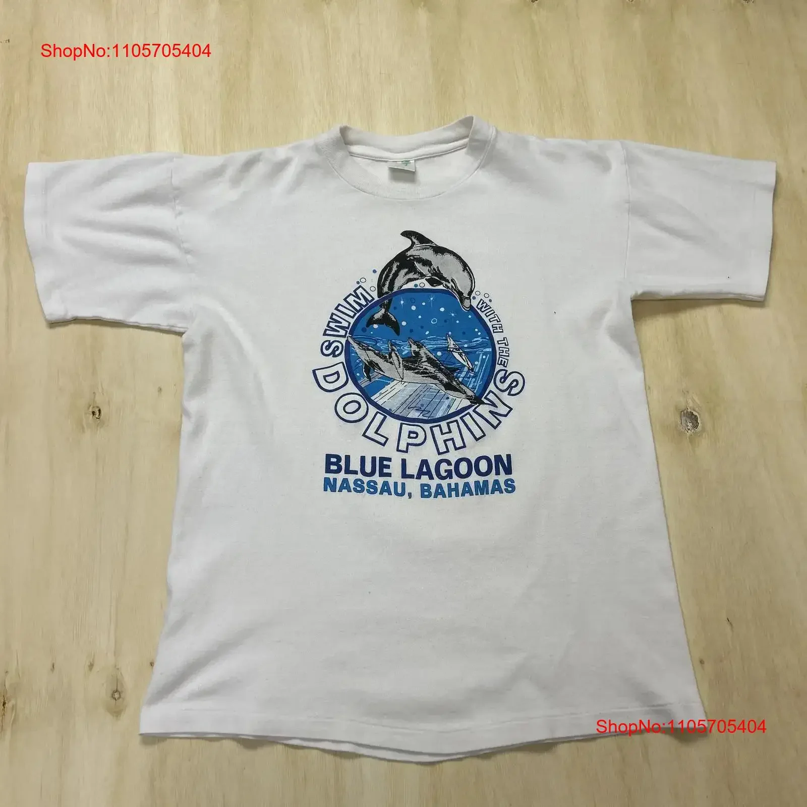 Y2K Blue Lagoon Nassau Bahamas T Shirt Men s Large White Swim Dolphins long or short sleeves vintage Washed fashion Soft