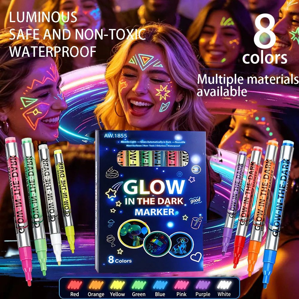 

8-color fluorescent luminescent markers Party Decorations DIY Ideas Light Up Signs Waterproof and non-toxic for face glass stone