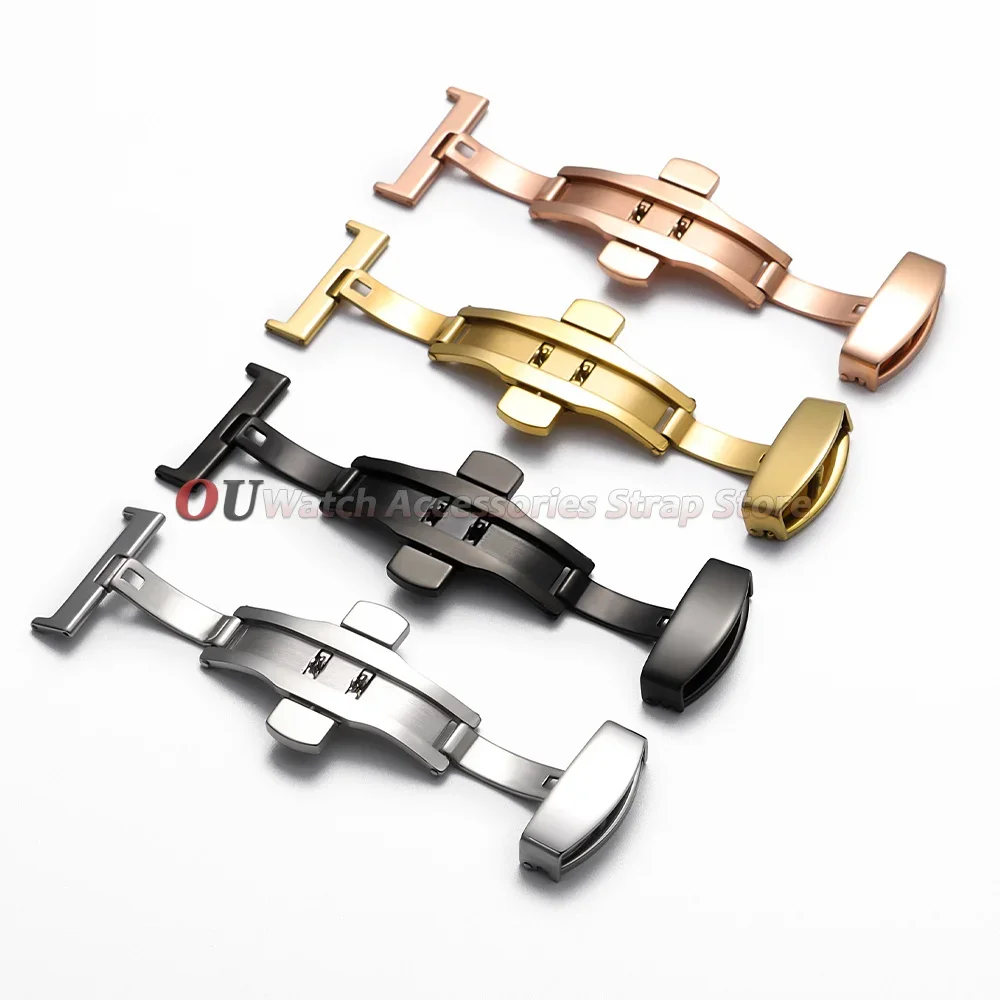 10 12 14 16 18 20 22mm Silberne Edelstahl-Schmetterlings-Faltschließe Polierte Matte Uhrenarmband-Verschlüsse Schwarz Roségold Uhrenknöpfe – Detail 8