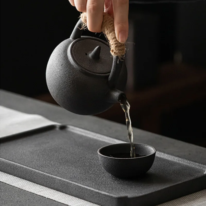 Kung Fu Tea Set Japanese Style Home Use Simple Homestay Teapot with Handle One Pot Four Cups Ceramic Gift Box Engraving