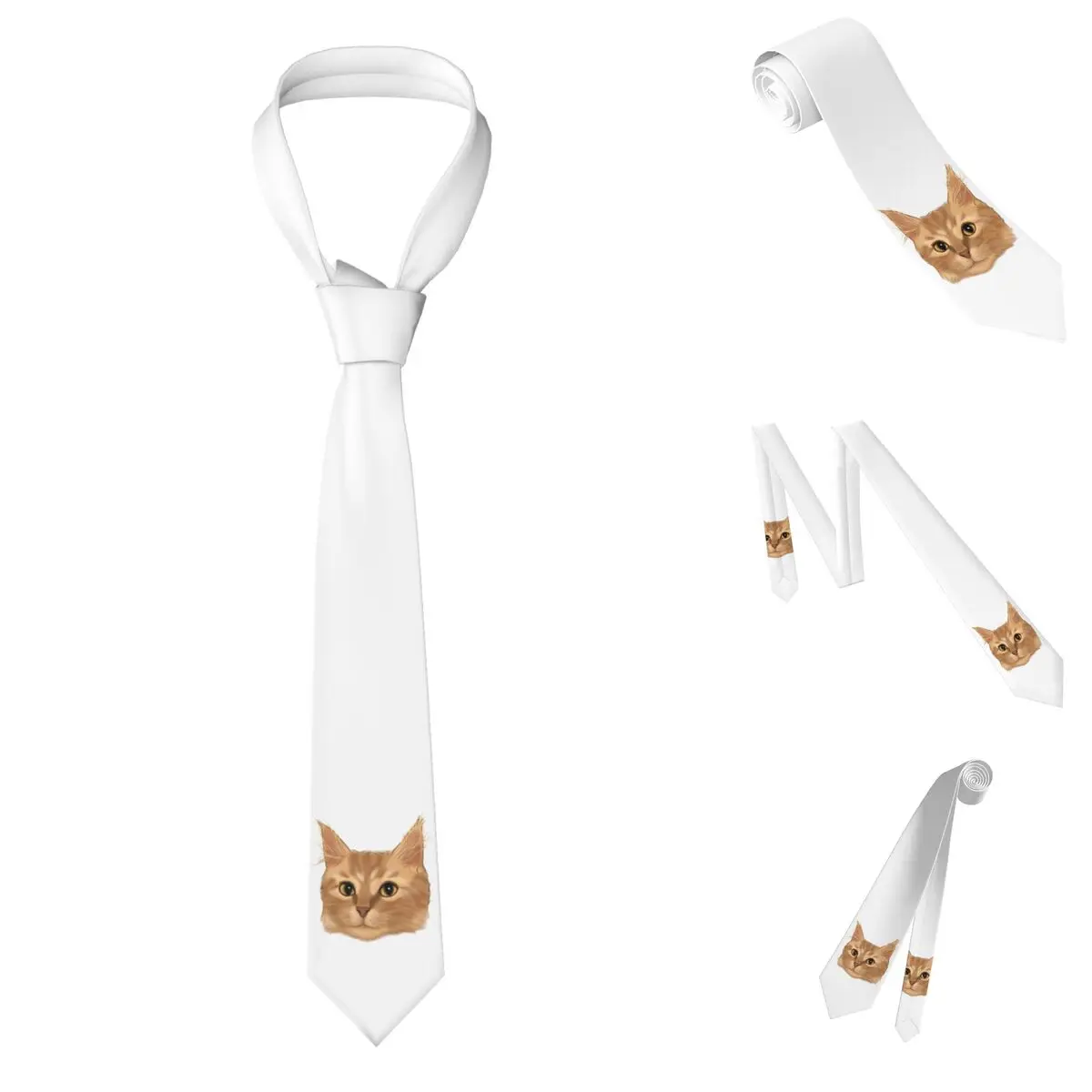 Orange Tabby Cat Portrait Necktie for Men Silk Polyester 8 cm Neck Ties Wedding Accessories Tie Casual Gravatas