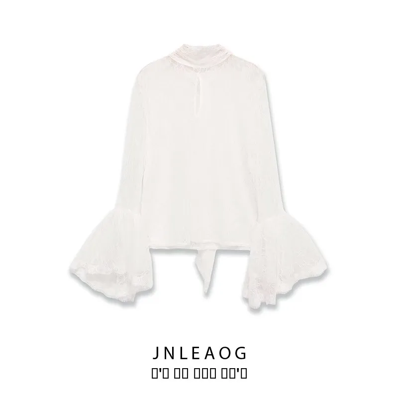 

JNLEAOG Punk Sle Lace Patchwork Bell Sve irt Women's Faion Autumn New Arrival Loose Fit Long Sve Polyester Blouse