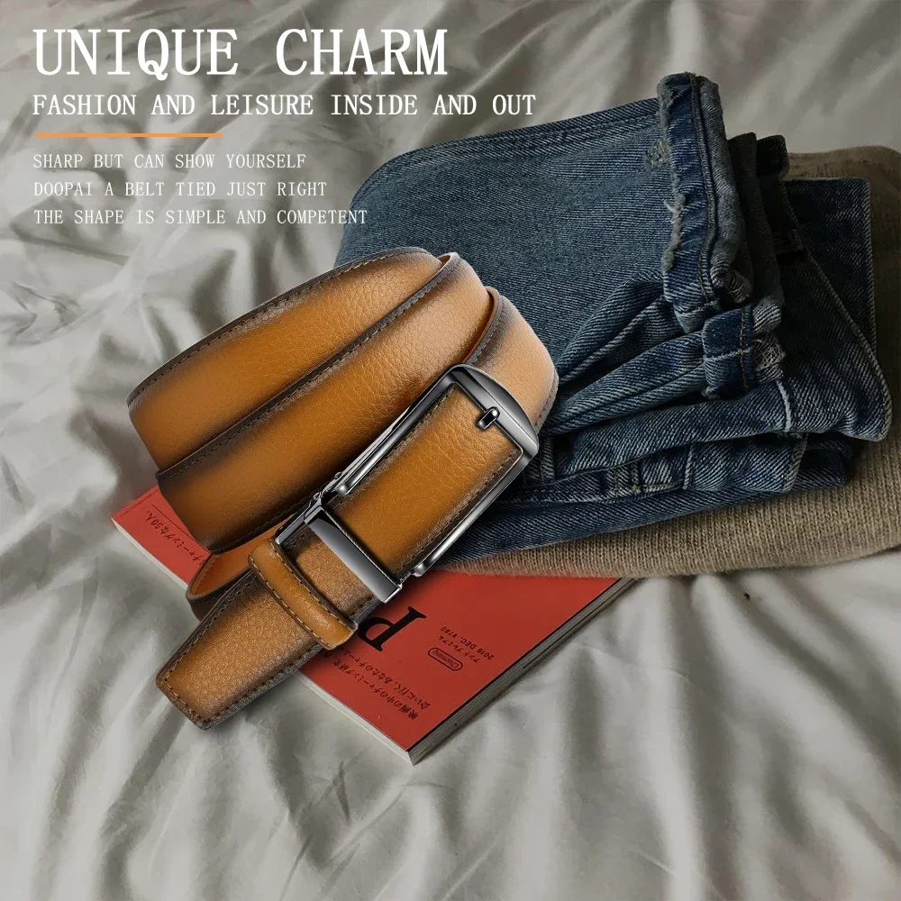 Genuine Leather Men's High-quality Buckle Jeans, Cowhide Casual Belt, Business Denim Belt, Men's Automatic Buckle Belt