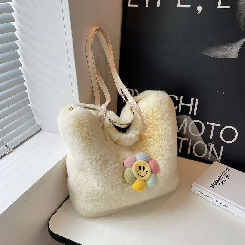 

Fashionable and Cute Mao Handheld Tote Bag 2025 New Commuter Shoulder Bag Large Capacity Plush Bag