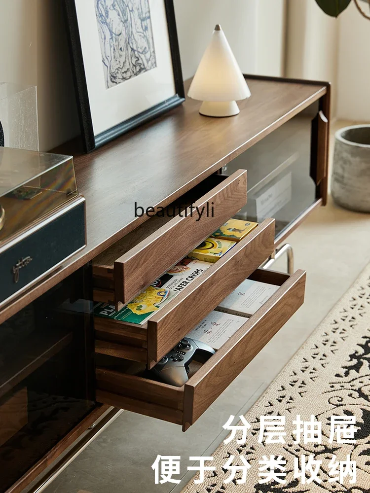 خزانة تلفزيون من خشب الجوز الأسود، خزانة تخزين من الخشب الصلب الفرنسي القديم، خزانة عتيقة متوسطة لغرفة المعيشة، شقة صغيرة #3