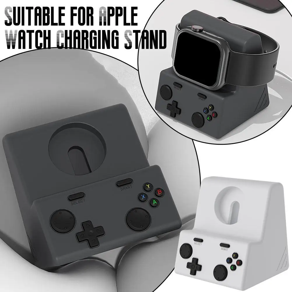 For Apple Watch 10 Series/9/8/7/SE Silicone Stand Charging Dock Holder Retro Computer Pattern Nightstand Keeper Bracket Base