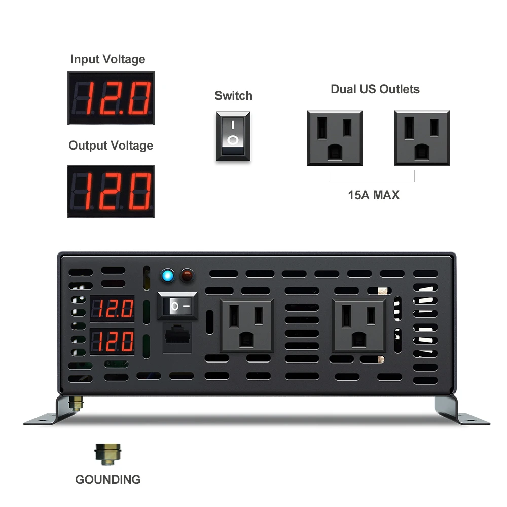 3000W Peak Pure Sine Wave Solar Micro Inverter 1500W 12V 24V 48V 60V 72V 96V DC to 100V 110V 220V 230V 240V AC Voltage Converter