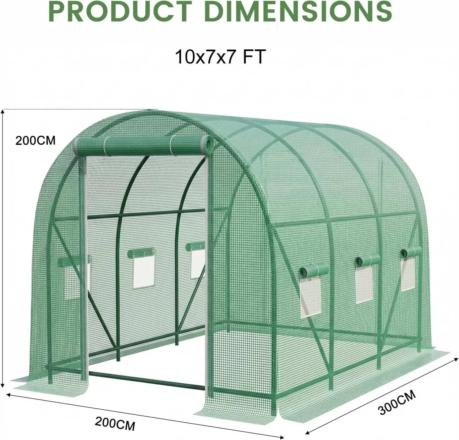 Heavy Duty Outdoor Greenhouse 10 x 7 x 7 FT, Large Walk-In Outside Green House with 6 Mesh Ventilation Windows, Roll-Up Door and Reinforced Frame