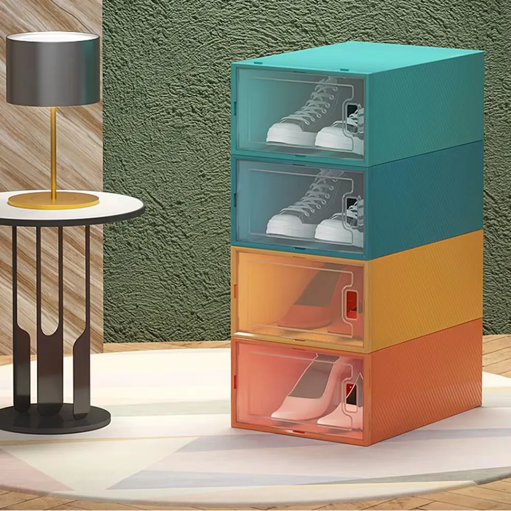 12 Pcs New Hot Selling Clear Plastic Stackable Shoe Boxes, Large Capacity Shoe Boxes with Drawers and Lids Shoe Racks