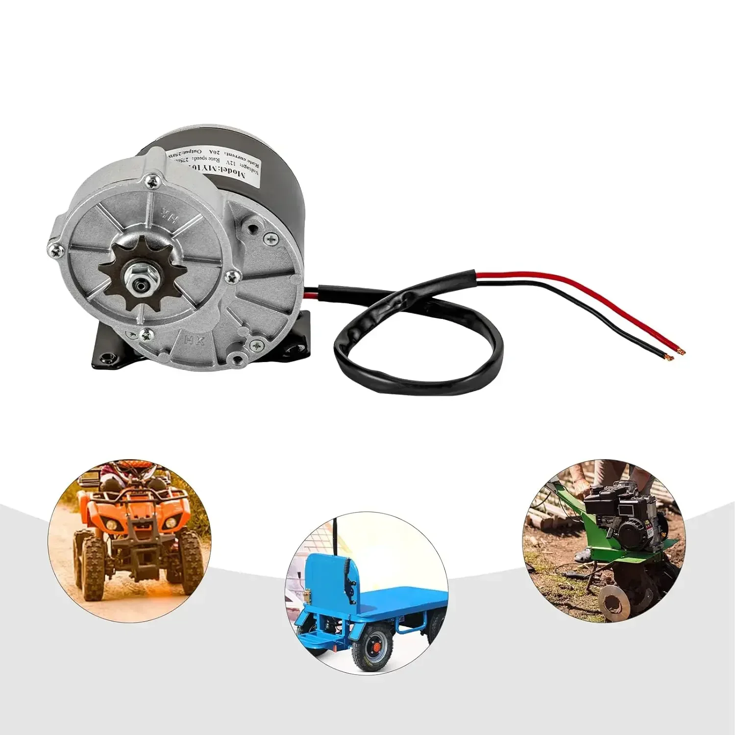 

250W 12V DC Gear Reduction Electric Motor - High-Power Bicycle Bike Scooter Motor Brushed DC Motor w/ 9 Tooth Sprocket