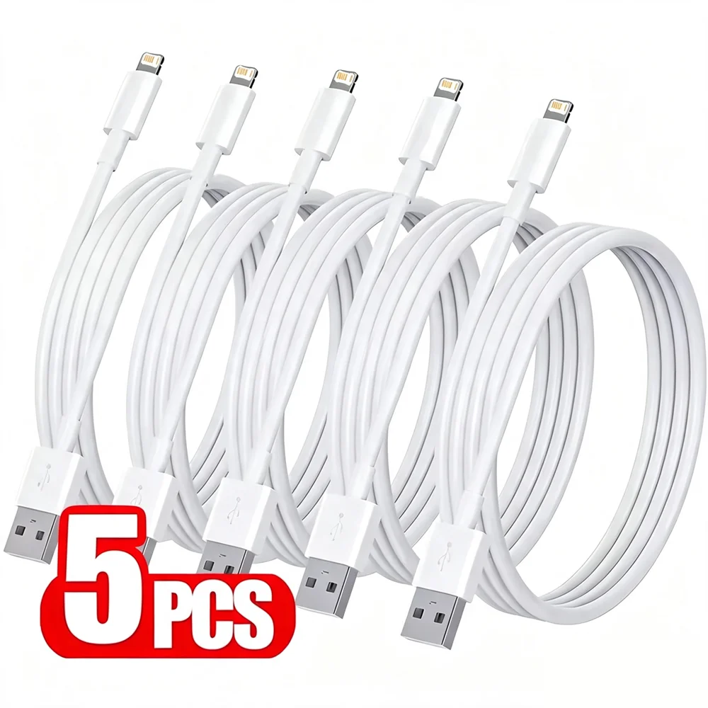 5PCS USB Fast Charging Data Cable For iPhone X XR XS Max 11 12 13 Mini 14 Pro Max 6S 7 8 14 Plus Rapid Charge USB-A Phone Cables