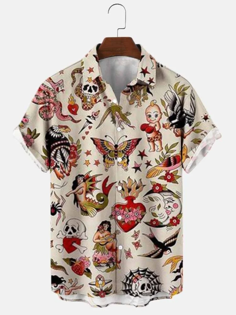 Risvolto stampato in 3D retrò ort Sve irt Faionable Urban Loose Fit Abbigliamento giovanile Primavera Autunno Inverno Uso stagionale
