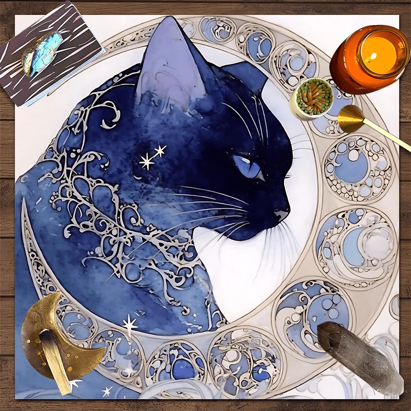 Mystical Celestial Square Altar Cloth Moonflower Plant Witchy Decor Tarot Tablecloth Reading Mat Wall Hanging Tapestry Home