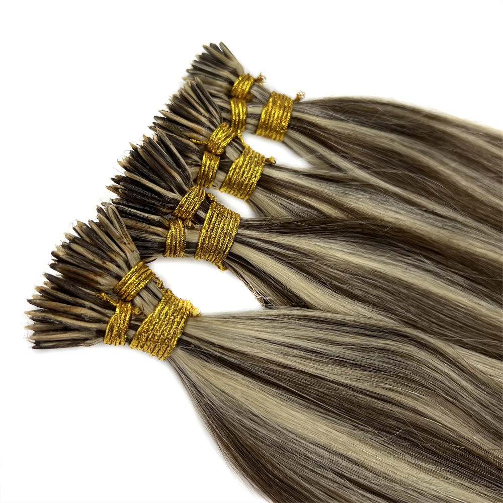 NNHAIR 100% estensioni dei capelli umani I Stick estensioni dei capelli Remy estensioni dei capelli con punta dritta per le donne 14 "- 24"