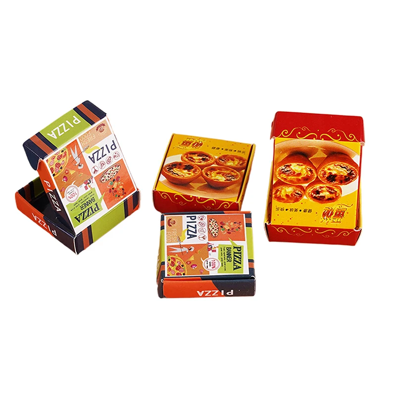 5PCS Dollhouse Miniature Simulation Egg Tart Pizza Empty Box Model Kitchen Accessories For Doll House Decor Pretend Play Toys