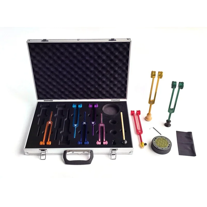 Chakra Tuning Fork Set, Colorful Tuning Forks With Rubber Mallet,Wrench for Healing, Sound Therapy, Yoga, Meditation
