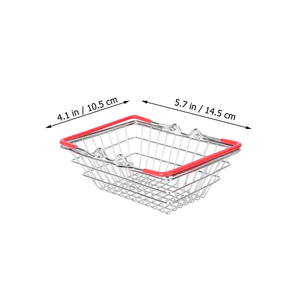 Mini Shopping Basket 14.5x10.5x6cm Compact Handheld Storage Toy Basket Red Handles Space Saving Desktop ganizer Home