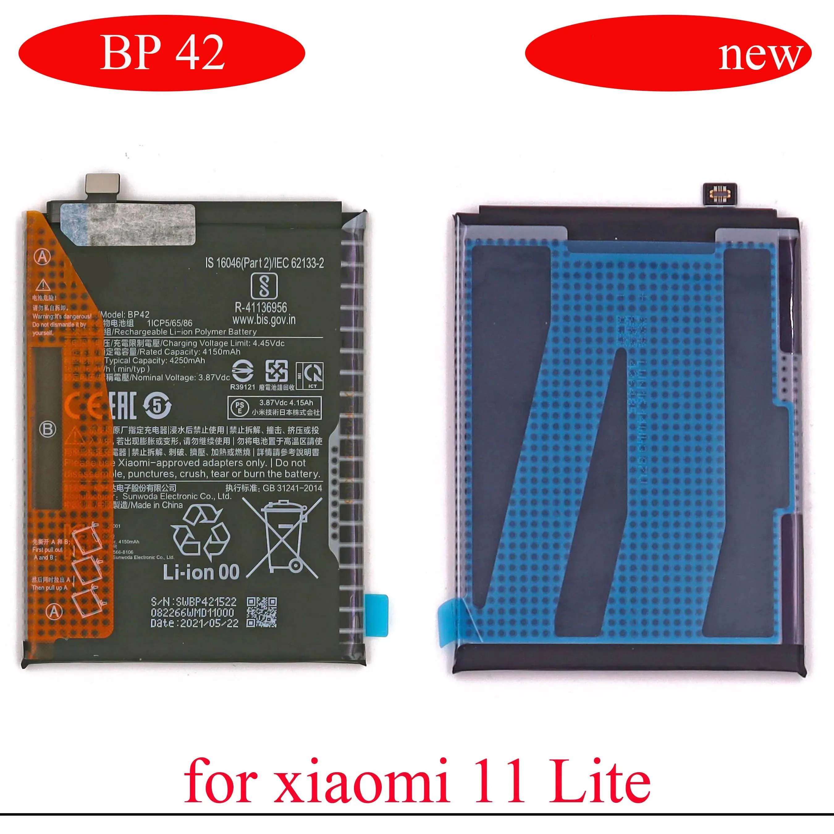 Replacement Battery for Xiaomi 11 Lite 4G/mi 11 Lite 5G/11 Lite 5G NE, Built-in Battery BP42 with 4150 mAh Capacity, New