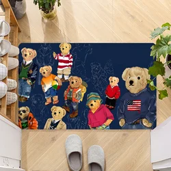 Cute Teddy Bear Happy Door Mat Entrance Non-slip Doormat Washable Kitchen Carpet Hallway Rugs Bathroom Bath Door Mats