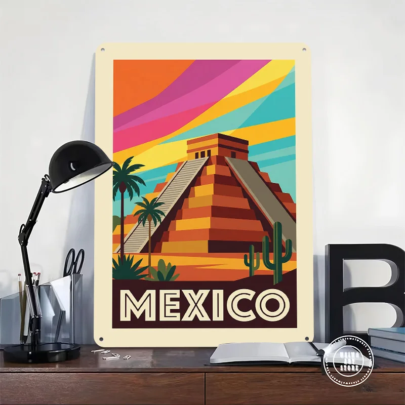 Mexico Travel Personalized 3D Textured Metal Poster Wall Art Vintage Tin Signs for Garage Accessories Living Room Decoration