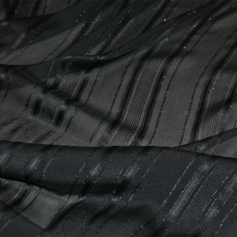 High Quality Nice Material Black Mysterious Sexy Silk Crepe Chiffon Metallic Crinkle Line for Shirt Garment Pants Saree