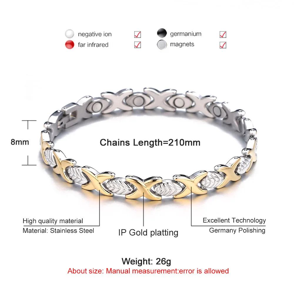 Stainless Steel Germanium Magnetic Bracelet For Women Negative Ion Far Infrared Energy Bracelets Health Jewelry