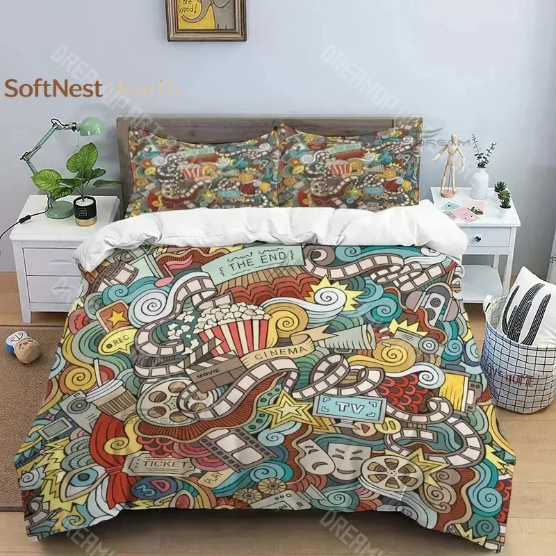 2026 Movie Film Clap Board Patterns Comforter Bedding Set,Duvet Cover Bed Set Quilt Cover Pillowcase,King Queen Size Bedding Set