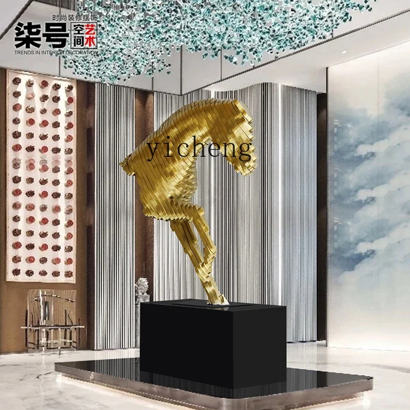 D4-2  Modern Creative Golden Horse Sculpture Artwork Floor-to-Floor Ornament Hotel Animal Ornament